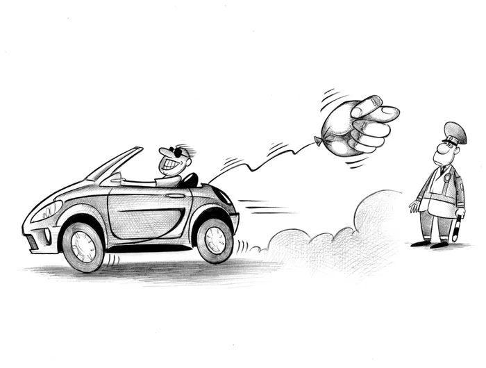 The driver - My, Sergey Korsun, Caricature, Pen drawing, Traffic police, Reckless, Violation of traffic rules, Fig, Air balloons, , Provocation, Contempt