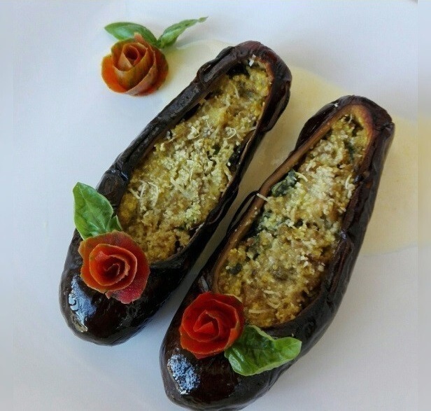 Wife cooked eggplant - Eggplant, Shoes, Serving dishes