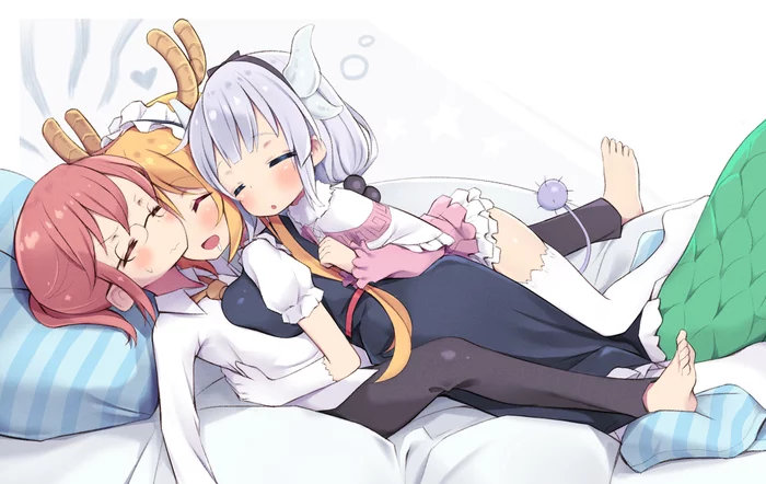 Семья - Kobayashi-San chi no maidragon, Kobayashi, Kanna Kamui, Tooru, Anime Art, Аниме