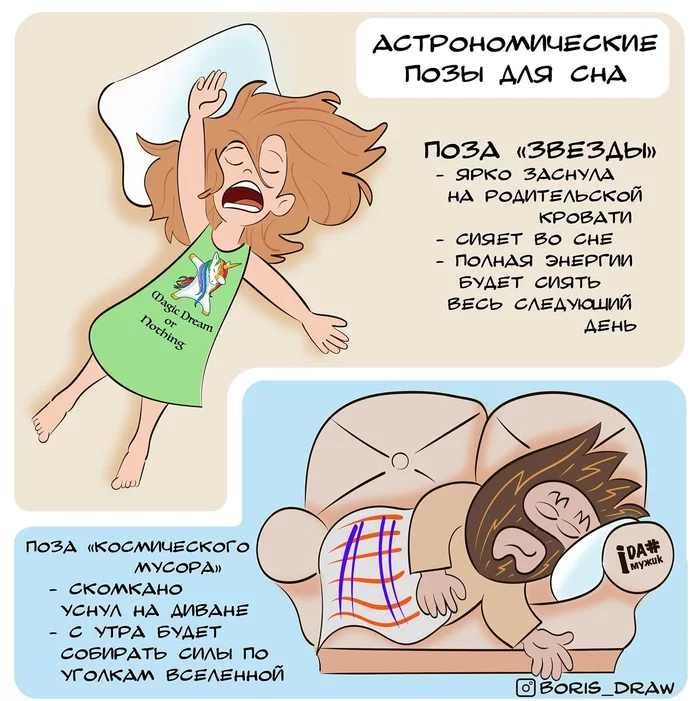 Astronomical sleeping positions - My, Dream, Comics, Astronomy, Father, Parents and children, Humor