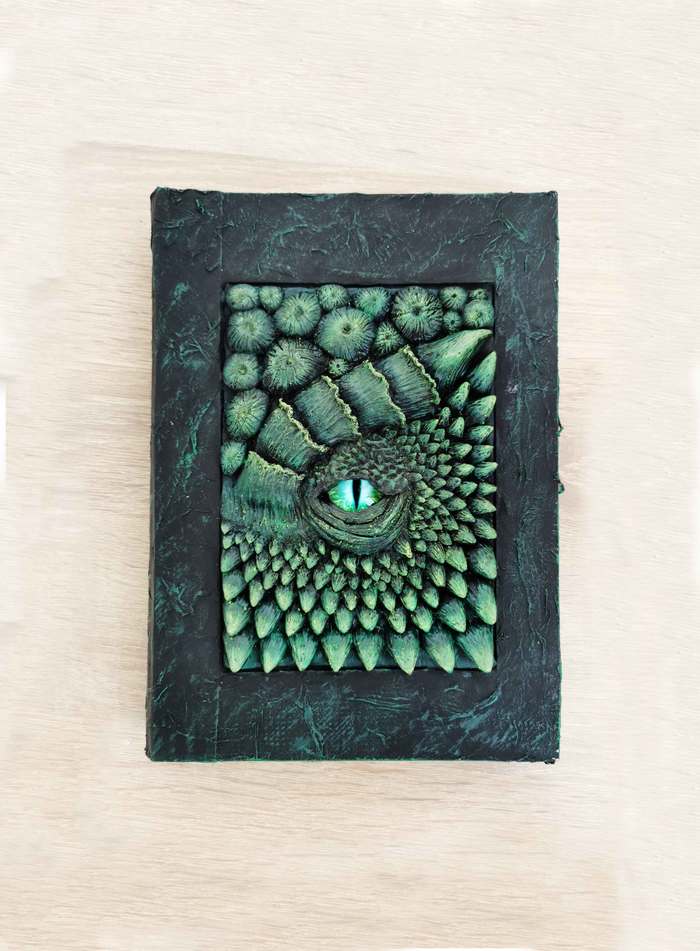 Notepad with green dragon - My, The Dragon, Notebook, Handmade, Polymer clay, Needlework without process, Eye of the Dragon, Fantasy, Longpost