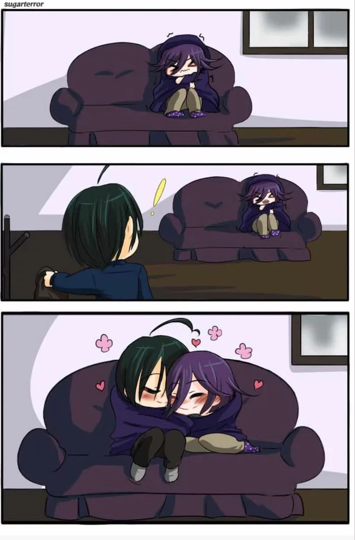 Hugs - Anime art, Danganronpa, Shuuichi Saihara, Kokichi Oma, Comics, Yaoi, Lime and Kiwi, Chibi, , Shipping, Senen-Ay