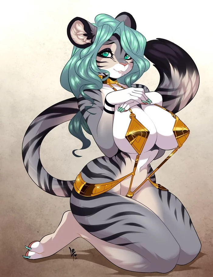 Golden Beauty - NSFW, Furry, Anthro, Art, Furry edge, Furry feline, Luckypan