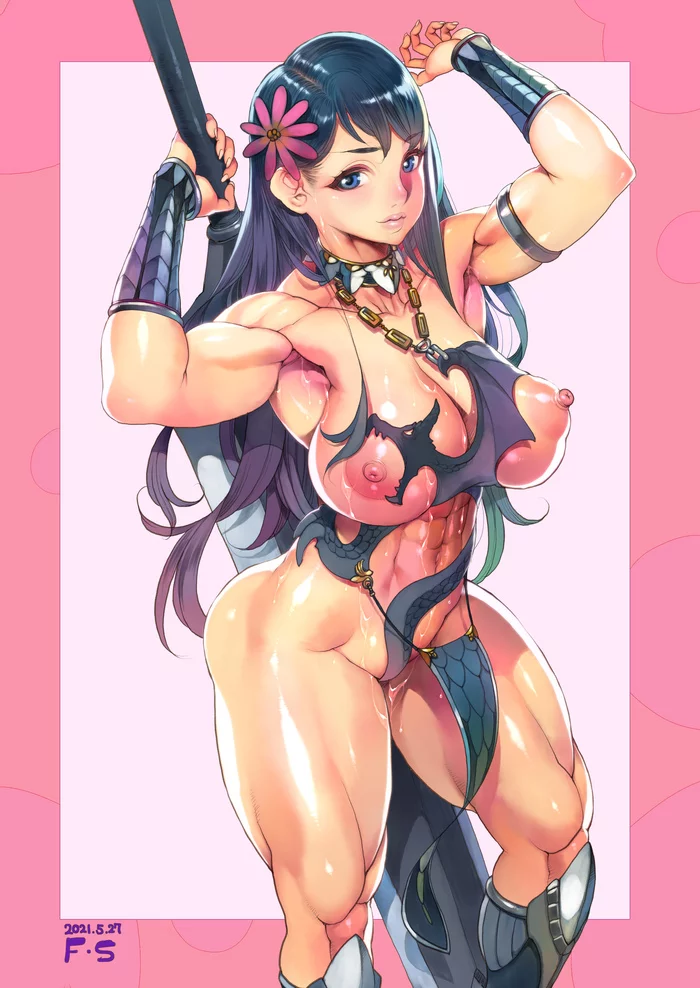 Молодая Каттлея из Queen's Blade - NSFW, Эротика, Аниме, Сиськи, Queens Blade, Cattleya, Меч, Воительница, Арт, , Рисованная эротика