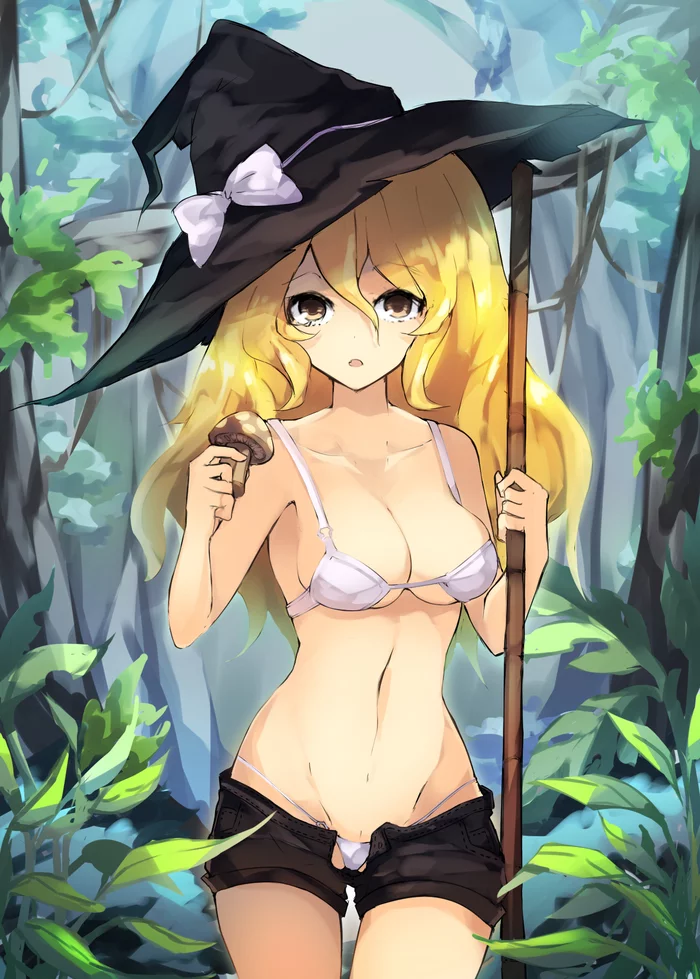 Kirisame Marisa - NSFW, Touhou, Kirisame Marisa, Anime Art, Аниме, Нижнее белье, Сиськи, Панцу, , Рисованная эротика, Эротика, Chiroru