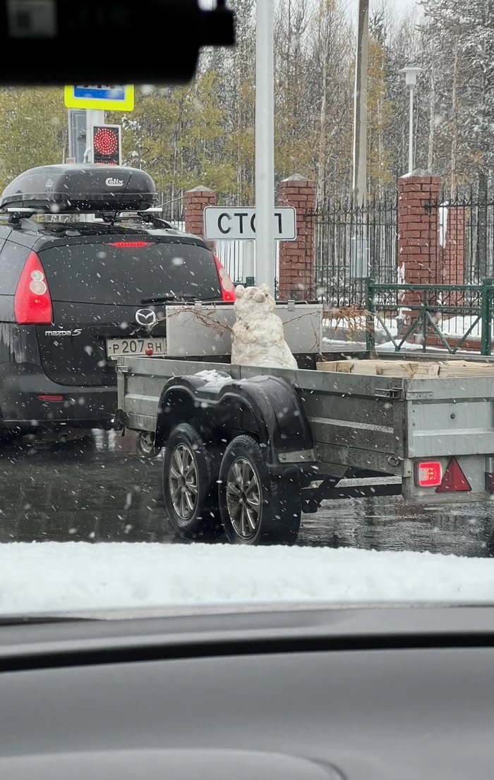 Mud truck moving - My, snowman, Winter