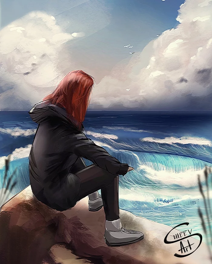 Waiting for the storm - My, Expectation, Sea, Drawing, Digital drawing, Art, Vladimir Suteev