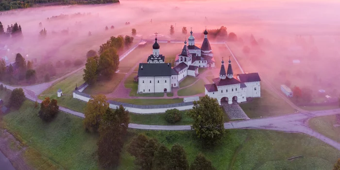 Feraponotov Monastery - My, Monastery, Vologodskaya Oblast, Architecture, Village, Aerial photography, Dji, Fog, The photo, , Landscape, Russian North