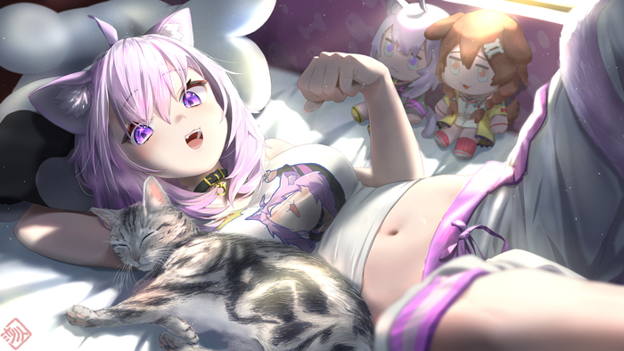 MoguMogu Hololive, Virtual YouTuber, Nekomata Okayu, Anime Art, 