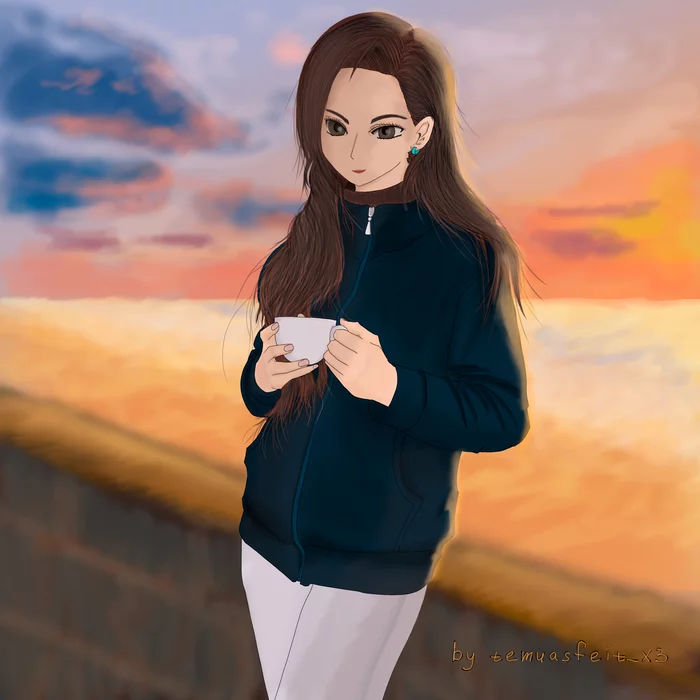 Sea sunset - My, Anime, Sea, Sunset