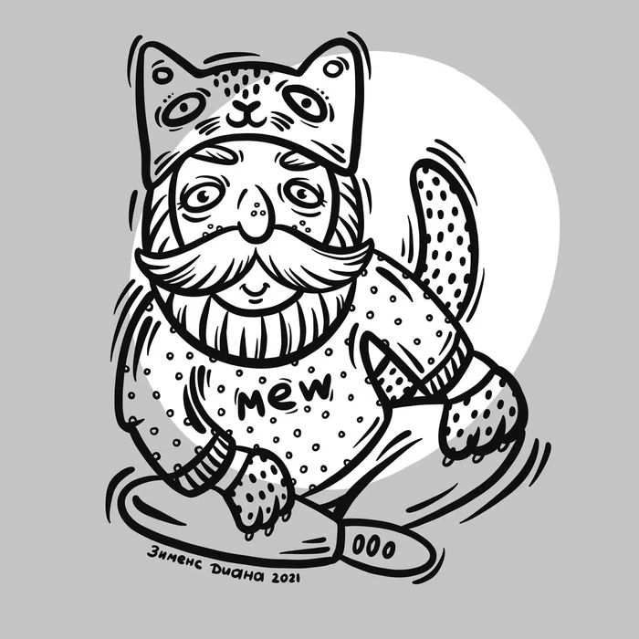 Inktober Day 2 Suit - My, Beard, Art, Inktober, Black and white, Digital drawing, cat, Costume, Drawing process, Video