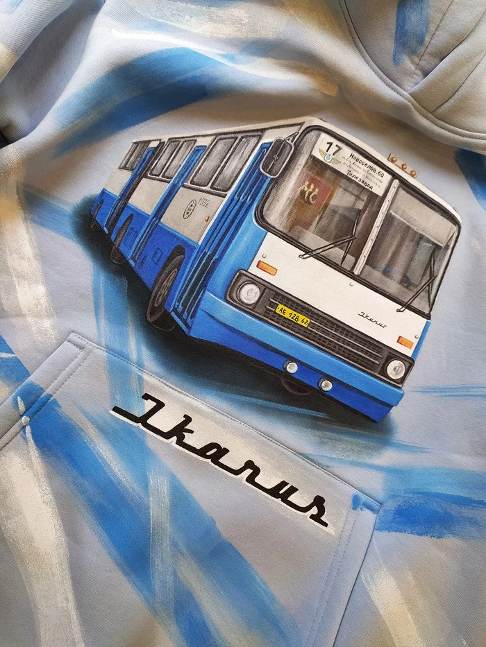 Ikarus on a sweatshirt. - My, Ikarus, Bus, Auto, Car, Copyright, Painting on fabric, sweatshirt, Longpost, Author's post