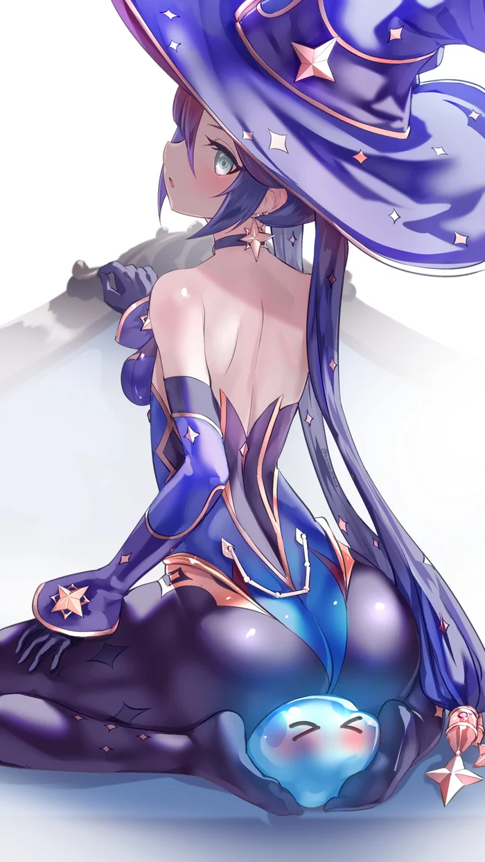 Mona - Genshin impact, Mona, Games, Art, Girls, Anime, Anime art, Slime, , Back view, Booty