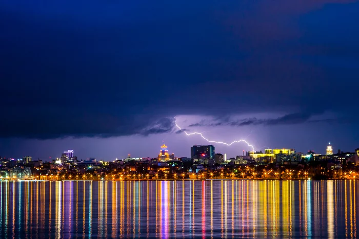 Lightning in Voronezh - My, Nikon, Helios44-2, The photo, Voronezh, Night city