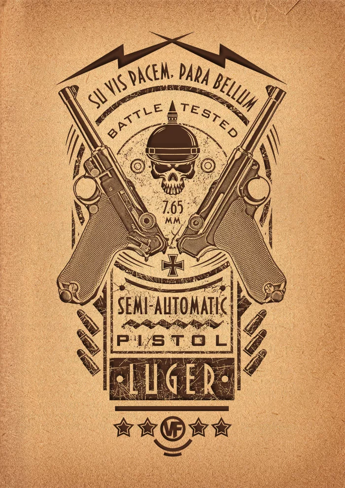 Luger p08 - My, Copyright, Digital drawing, Parabellum, Parabellum, Luger p08, Firearms, Weapon, Longpost