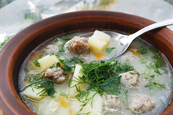 Hearty soup with meatballs and millet - My, Soup, First meal, Meatballs, Meat, Food, Cooking, Preparation, Nutrition, Longpost