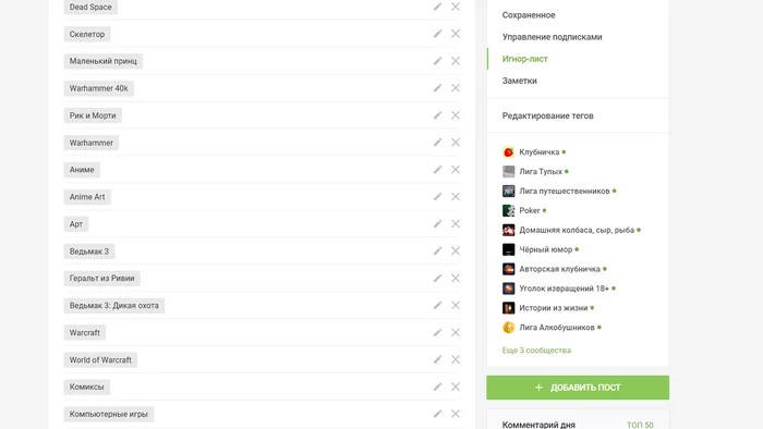 Post off topic - My, Cap, Tags, Ignore-List