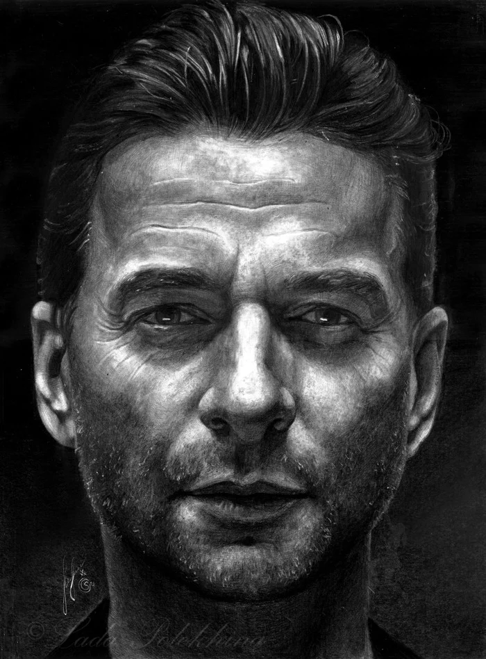 Portrait in pencil. - My, Portrait, Portrait by photo, Drawing, Pencil drawing, Dave Gahan, Depeche Mode, Musicians, Celebrities, , The singers