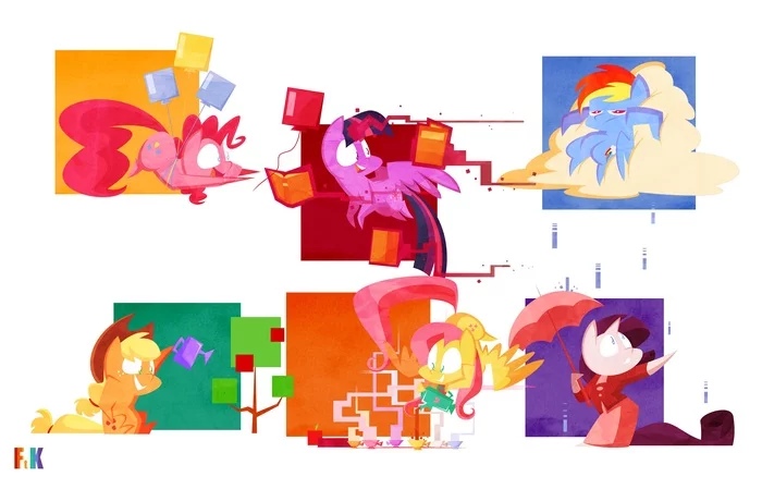 Six in cubism - My little pony, PonyArt, Mane 6, Cubism, Drawing, Art