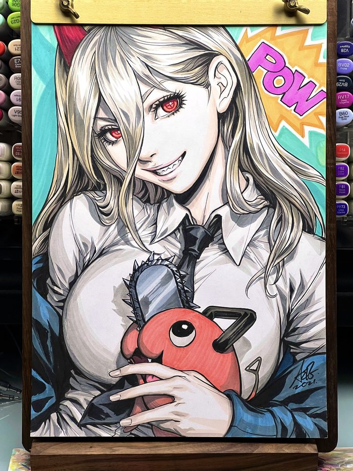 Power & Pochita byArtgerm Chainsaw Man, , Anime Art, , Artgerm, Power (Chainsaw Man), Pochita
