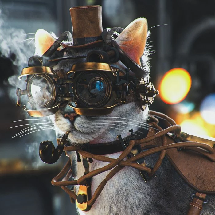 Steampunk Cat - Steampunk, cat, 3D graphics