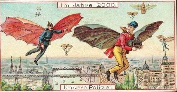 Как будет работать полиция в 2000 году - Ретрофутуризм, Открытка, 1898