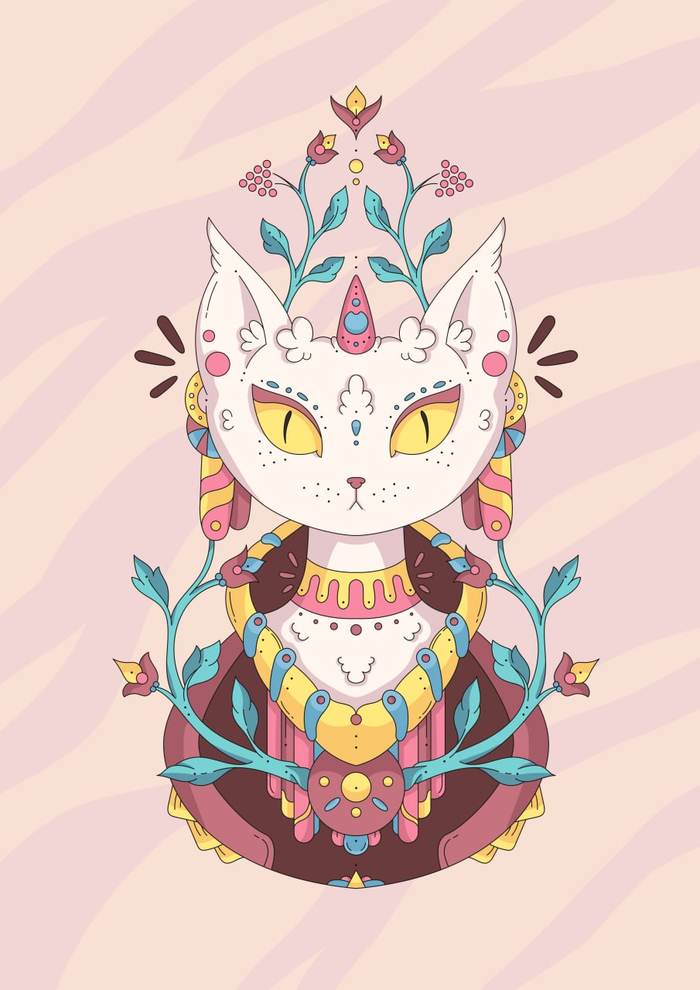 Forest Spirit Cat - Art, Magical Creatures, Drawing, Digital drawing, cat