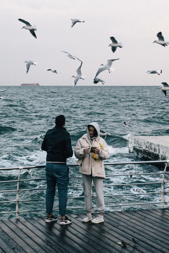 Girls are such girls - My, The photo, Sea, Odessa, Seagulls, Longpost