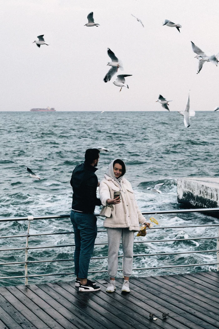 Girls are such girls - My, The photo, Sea, Odessa, Seagulls, Longpost