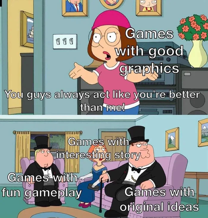 Games with good graphics - Picture with text, Family guy, Memes, Humor, Translation, Games