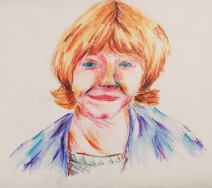Character from the universe Harry Potter Ron Weasley Drawn on paper with colored pencils (I noticed that the axis moved out) if something goes wrong, write - My, Classical portrait, Pencil drawing