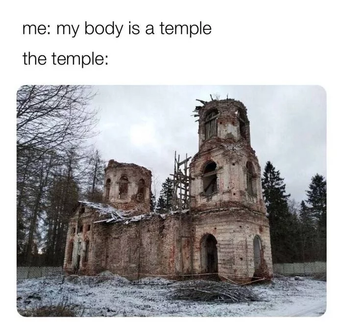 My body is a temple. - Picture with text, Temple, Repeat