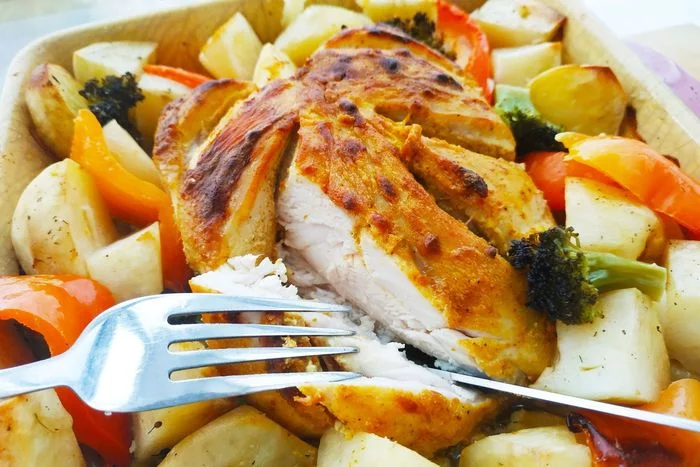 Chicken breast on the bone baked with vegetables - My, Chicken fillet, Hen, Meat, Food, Cooking, Preparation, Nutrition, Recipe, , Yummy, Festive table, Vegetables, Dinner, Dish, Longpost