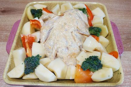 Chicken breast on the bone baked with vegetables - My, Chicken fillet, Hen, Meat, Food, Cooking, Preparation, Nutrition, Recipe, , Yummy, Festive table, Vegetables, Dinner, Dish, Longpost