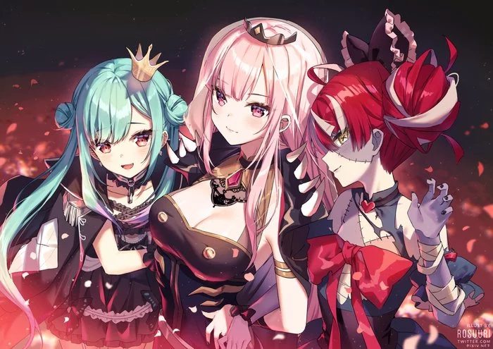 Holodeath - Hololive, Mori Calliope, Rushia Uruha, Kureiji Ollie, Anime Art, Virtual YouTuber, Аниме