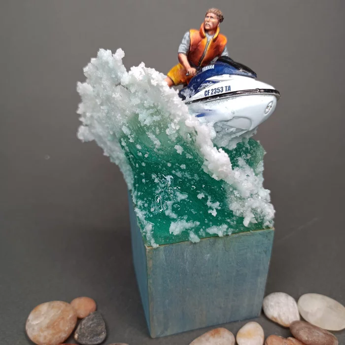 Ride the wave - My, Modeling, Stand modeling, Sea, Epoxy resin, Presents, Hobby, Miniature, Scale model, , Collection, Homemade, Painting miniatures, Longpost