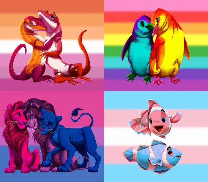 Nature - LGBT, Art, Lizard, Lesbian, Penguins, Gays, a lion, Bisexuality, , Clownfish, Transgender