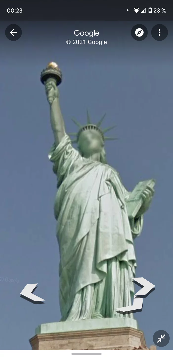 While traveling on Google maps, I noticed that Google blurred the face of the Statue of Liberty - Humor, Google, Travels, Google maps, Statue of Liberty