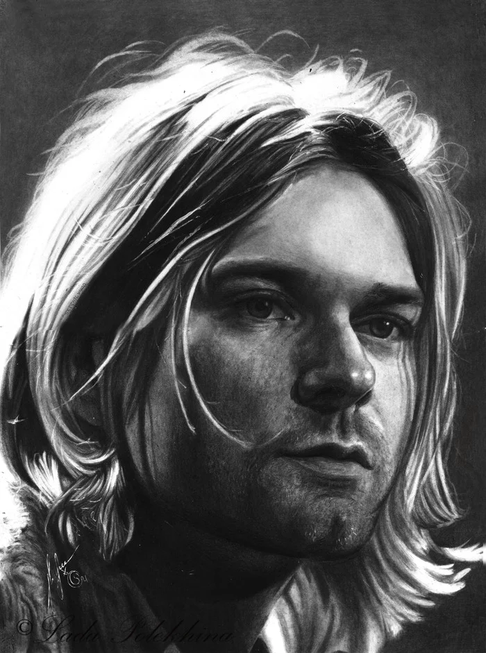 Portrait in pencil. - My, Portrait, Portrait by photo, Drawing, Pencil drawing, Celebrities, Kurt Cobain, Nirvana, Musicians, , The singers