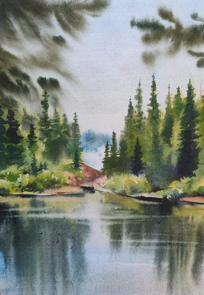 Forest Lake - My, Watercolor, Landscape, Friday tag is mine