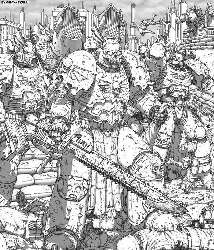 Повелители Ночи за работой (by Gray-Skull) - Моё, Warhammer 40k, Warhammer, Gray-Skull, Night Lords, Chaos Space marines, Космодесант, Adeptus Astartes, Хаос, , Wh Art, Картинки, Арт, Фан-Арт