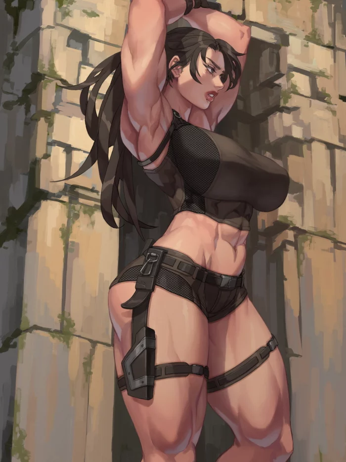 Lara croft - NSFW, Strong girl, Muscleart, Lara Croft, Art, Tomb raider, Boobs, Hand-drawn erotica, Longpost