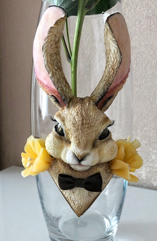 Vase with hare - My, With your own hands, Needlework without process, Creation, Decor, Polymer clay, Longpost