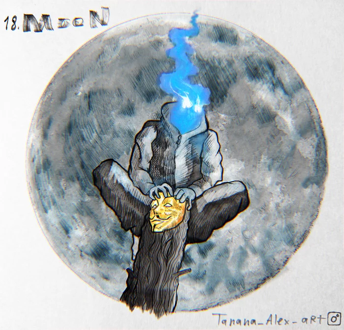 Inktober - My, Krita, Inktober, Graphics, Challenge, Drawing, Ace0fredspades, moon, Mask