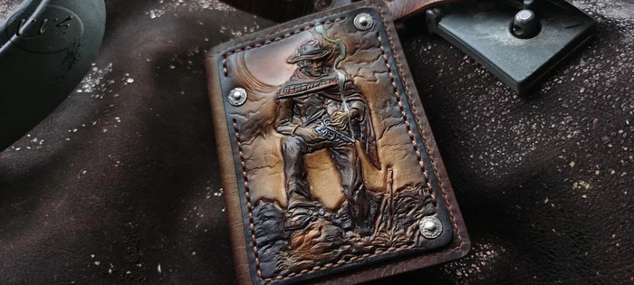 Leather Passport Cover Western - My, Longpost, Handmade, Needlework without process, Accessories, Cover, Wallet, Purse, Wallet, Leather products, , Natural leather, Embossing on leather, Exclusive, beauty, Style, Male, Cowboys, Wild West, Western film