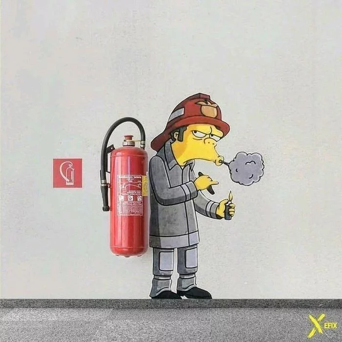 Mo Sizlak - Wall, Fire extinguisher, Mo Sizlak, Art, The Simpsons, Graffiti