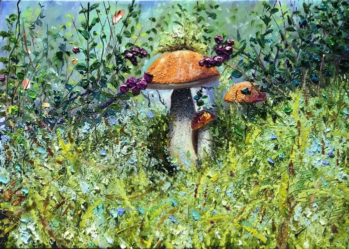 Oil painting Aspen - My, Art, Drawing, Artist, Creation, Art, Mushrooms, Painting, Longpost