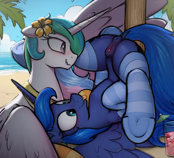 Пляжный бар - NSFW, My Little Pony, Princess Celestia, Princess Luna, MLP Носочки, MLP Explicit, Шиппинг, MLP Lesbian, Инцест, , MLP anatomically correct, Selenophile