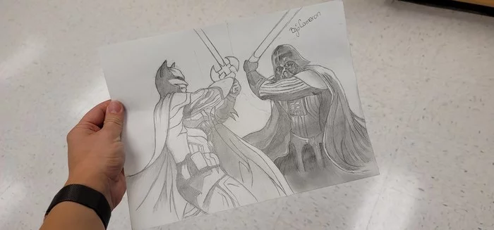 Best thanks from a student - Students, Gratitude, Drawing, Star Wars, Dc comics, Batman, Darth vader, Crossover