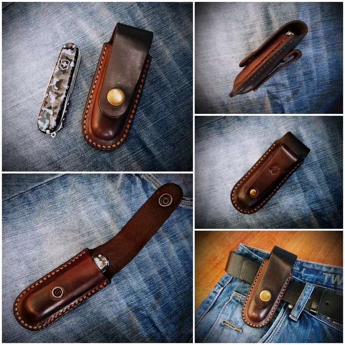 A couple of uniforms for the Victorinox Huntsman - My, With your own hands, Handmade, Needlework without process, Longpost, Leather products, Sheath